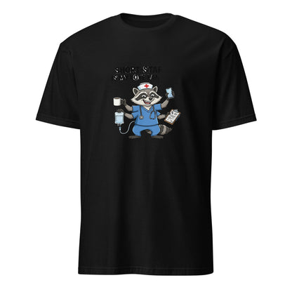 Short-Staffed Is My Love Language - Nurse Raccoon - Black T-Shirt