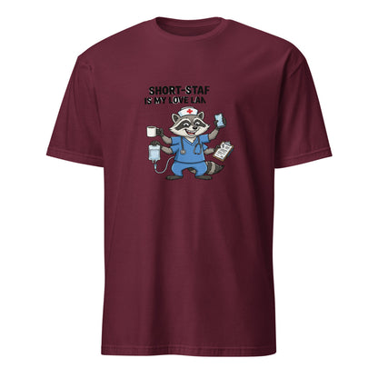 Short-Staffed Is My Love Language - Nurse Raccoon - Maroon T-Shirt