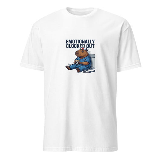 Emotionally Clocked Out - Nurse Capybara - White T-Shirt